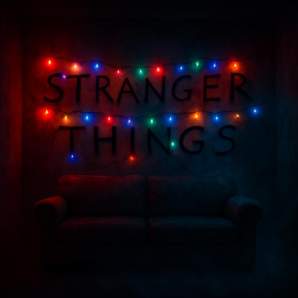 Parede com luzes coloridas e letras pintadas